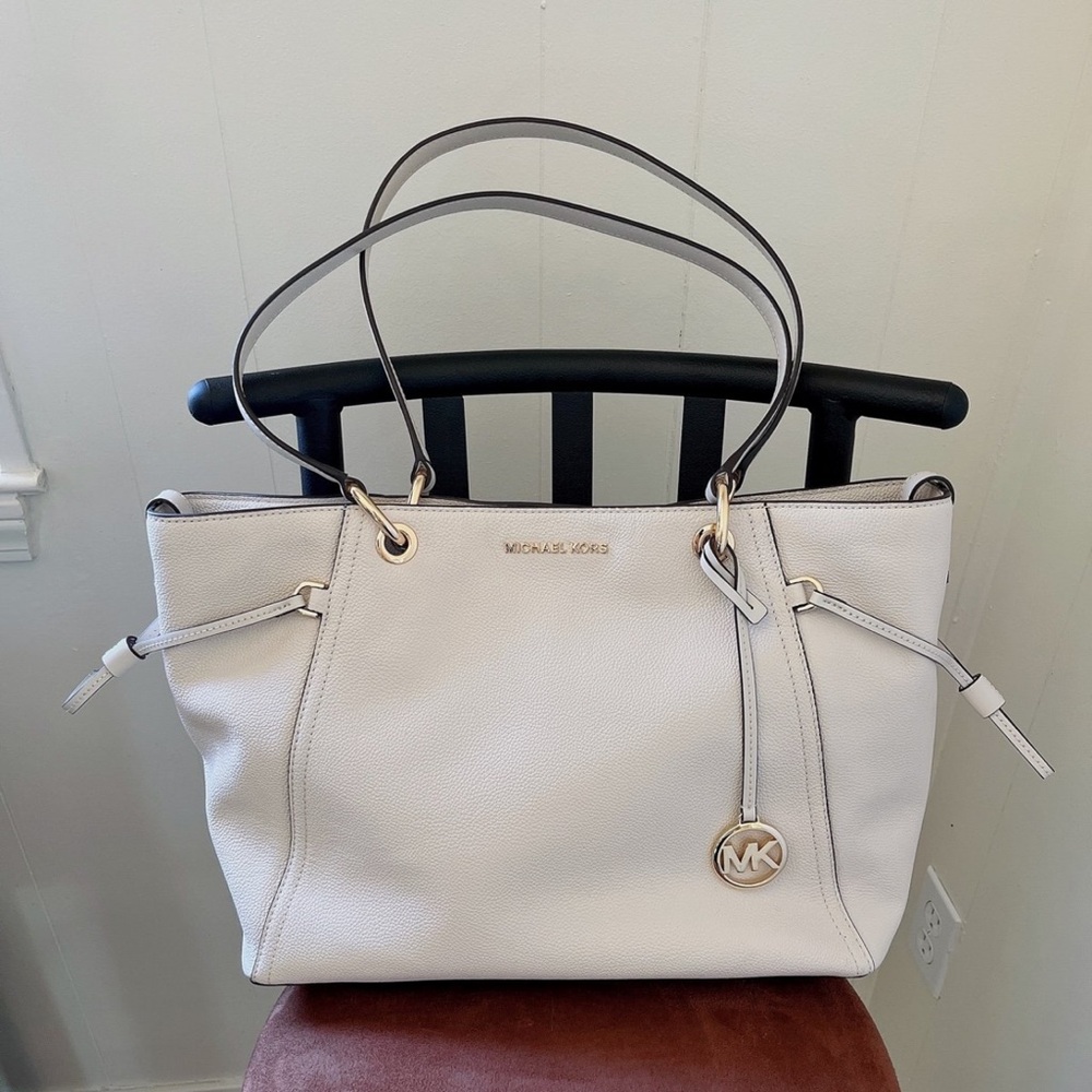 Michael Kors Cream Leather Tote with Gold Hardware